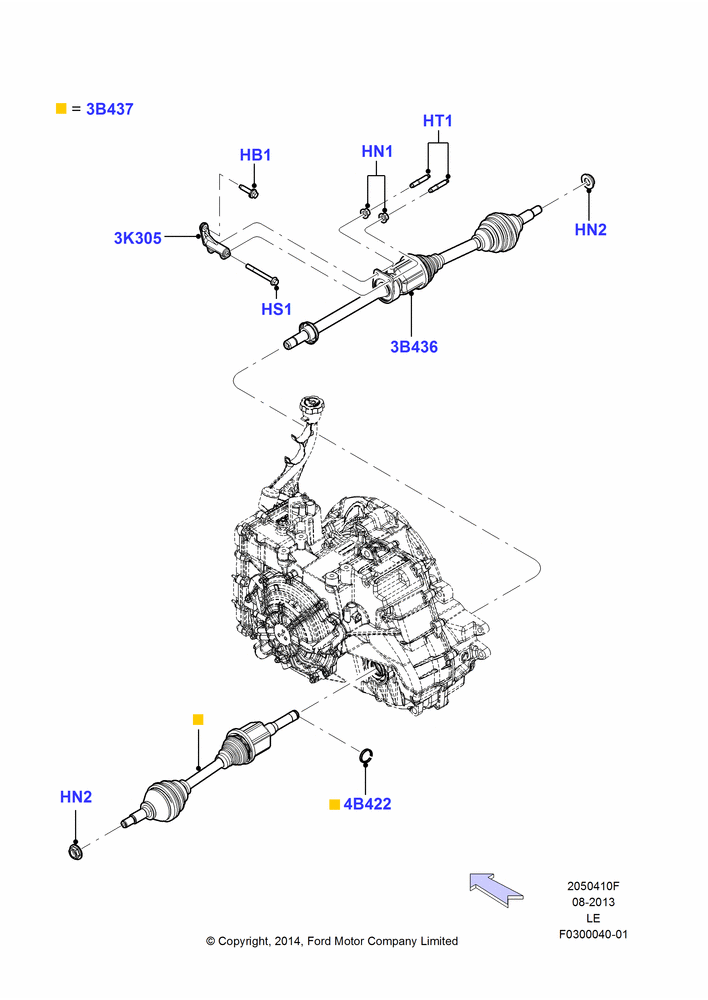 Схема Приводные валы переднего моста, 3.7L DOHC V6 Gas.; 03.11.2014