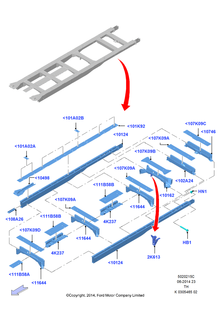 Схема Rear Chassis Members, All Cutaway/Strip Chas/Chas Cab, All Extra Long Wheelbase Series; 05.05.2014