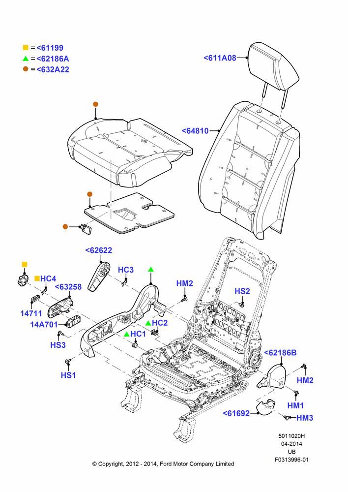 Схема Подушки и обогрев передних сидений, With Pass 6 Way Power Seat Adjuster; 09.01.2012–04.05.2015