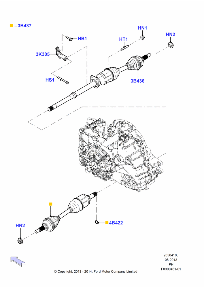 Схема Приводные валы переднего моста, 3.5L Cyclone V6 Petrol TIVCT, Limited Version, SE Version, SEL Version; 02.06.2014–01.03.2019