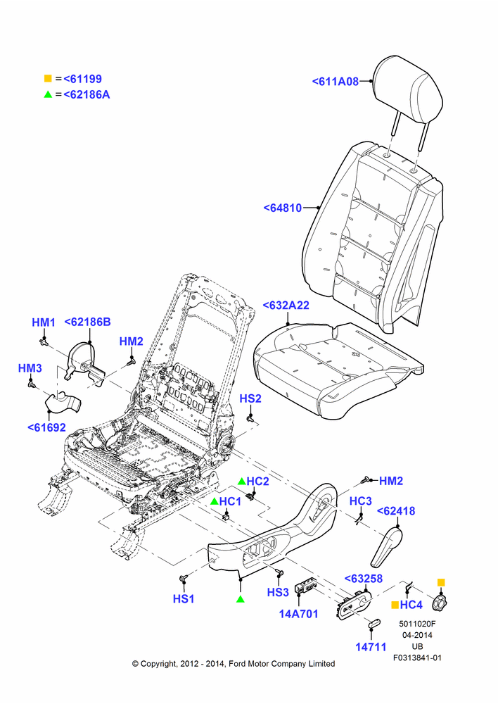 Схема Подушки и обогрев передних сидений, With Driver 6 Way Pwr.Seat Adjuster; 09.01.2012–04.05.2015