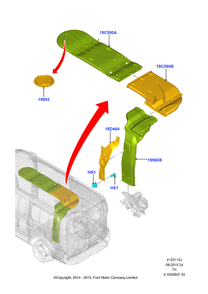 Схема Дефлекторы вентиляции, DUCTS & LOUVRES - REAR, Bus (M2), With Rear Seat Climate Control, Medium-Low Roof Line, Upper; 09.06.2014