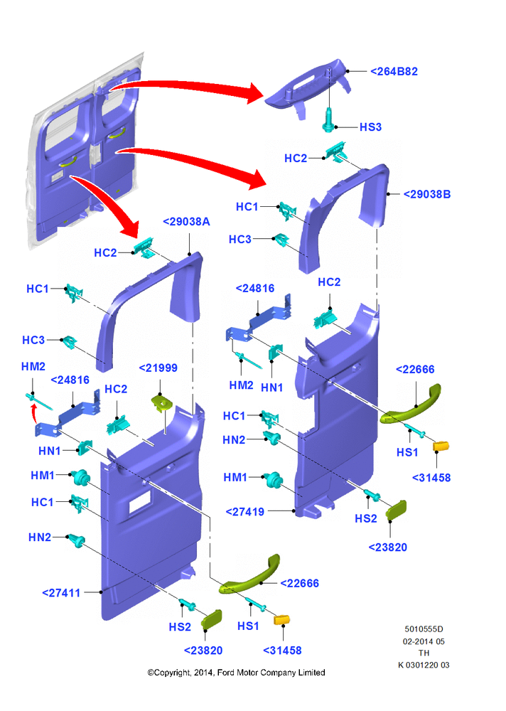 Схема Sliding Door Trim Panels, Side/Rear Door Trim Panel-Level 2, With RH Hinged Side Load Door; 09.06.2014