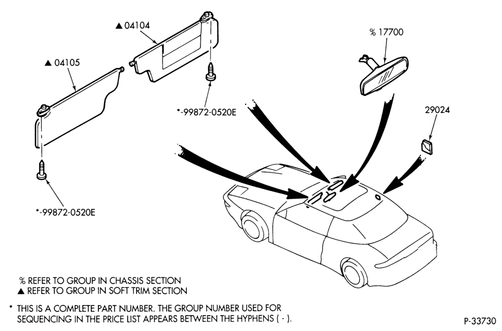 Схема INSTRUMENT PANEL AND FLOOR-Sun visor, vanity mirror & rear view mirror