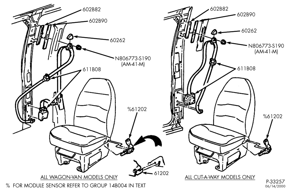 Схема SEATS AND SEAT BELTS-Seat belts & shoulder harness - front-E150/450