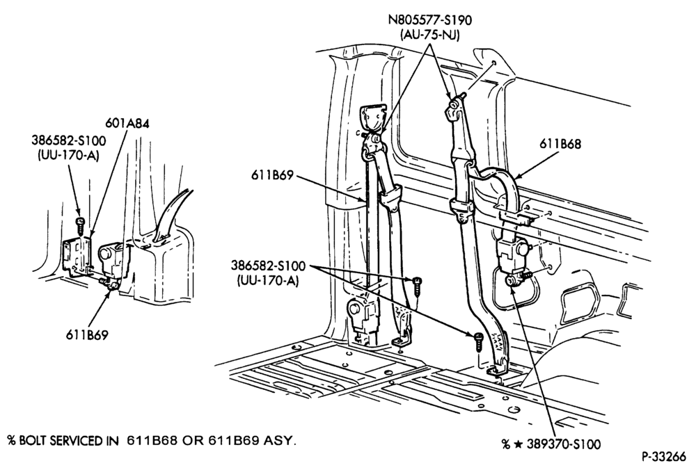 Схема SEATS AND SEAT BELTS-Seat belts & shoulder harness - rear 4th & 5th row bench seat - L.H.-E150/450