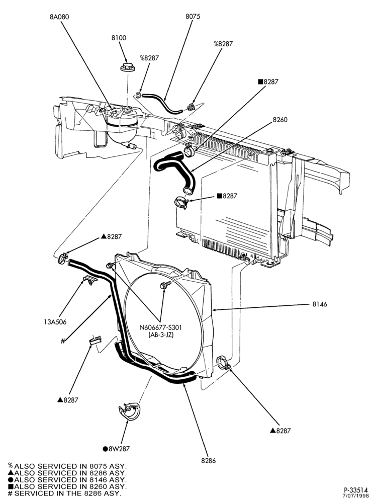 Схема Радиатор, GRILL AND COOLING-Cooling system & related parts - 8 cyl. 7.3L-E150/550