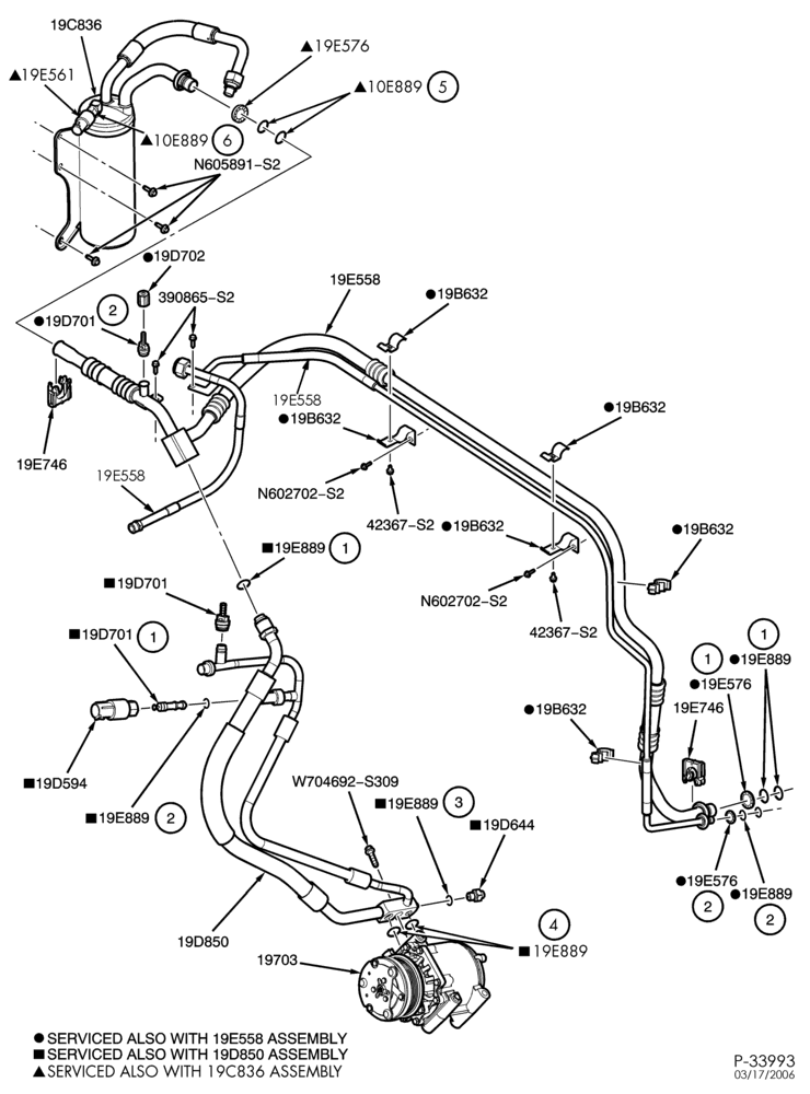 Схема AIR CONDITIONING-Air conditioning hoses, condenser & related parts - with aux. a/c - 10 cyl. 6.8L-E350/550