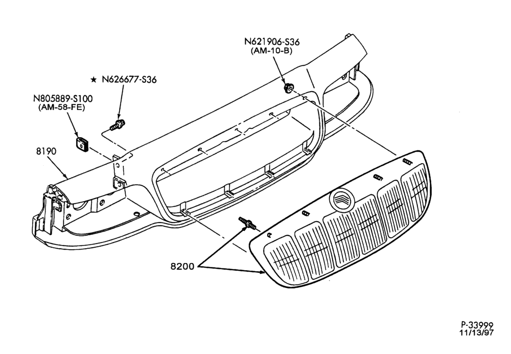 Схема Радиатор, GRILL AND COOLING-Radiator grille & related parts - Mercury