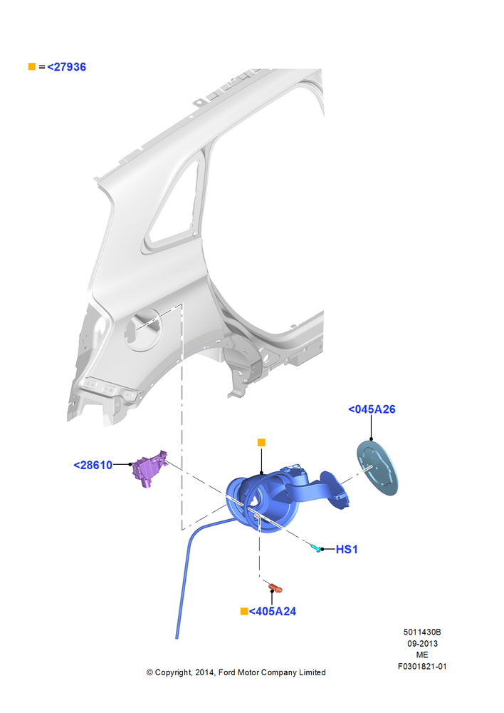 Схема Лючок бензобака и привод, Capless Fuel With Electric Release; 07.07.2014–13.08.2019