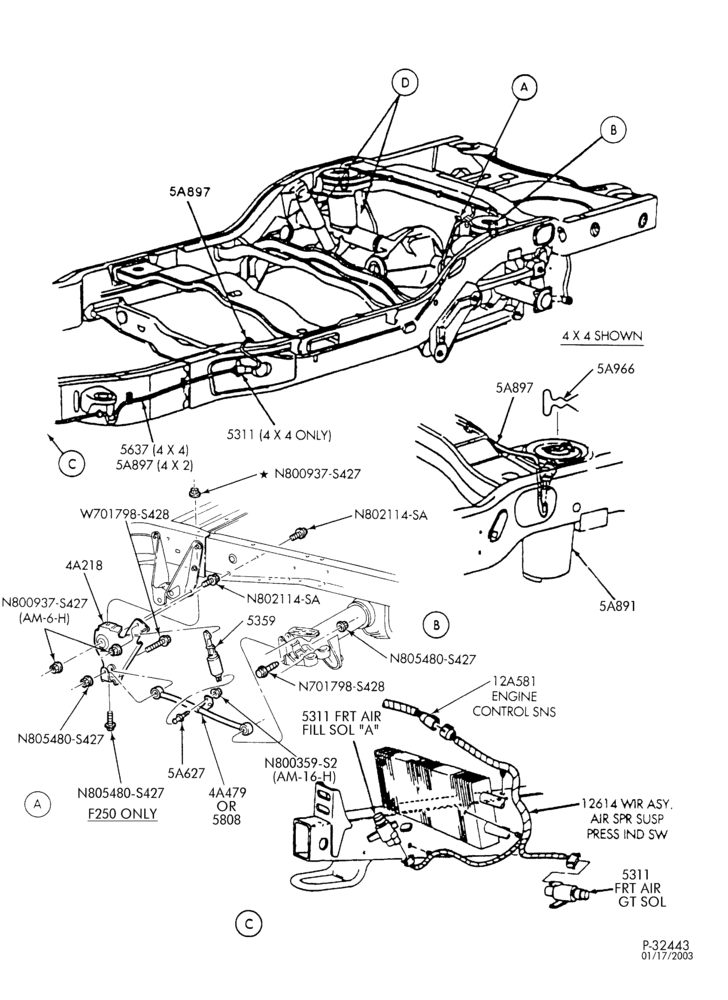 Схема SPRING, STABILIZERS, REAR SUSPENSION-Rear suspension - load leveling - rear suspension - Page A-F250-Under 8500# GVW