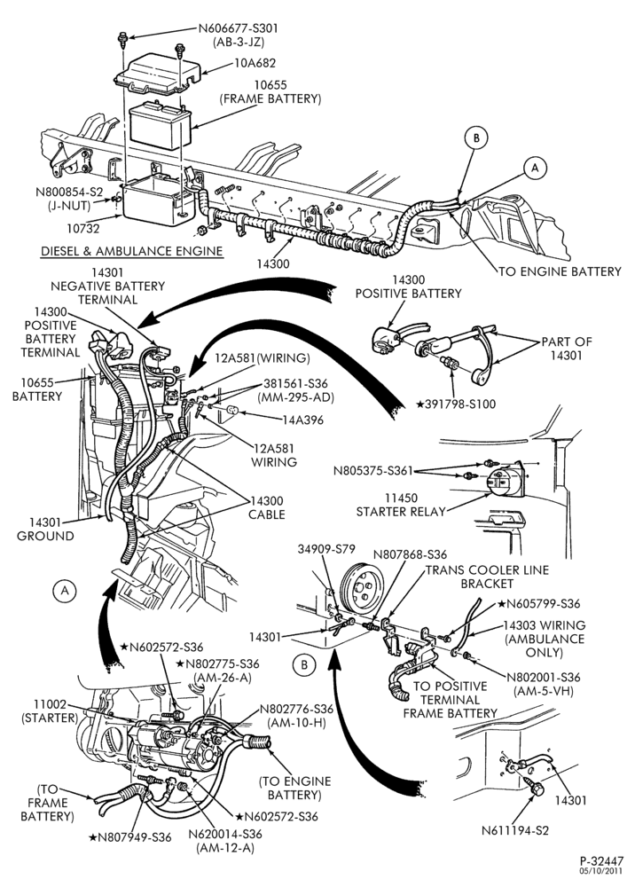 Схема ELECTRICAL SYSTEMS-Battery cable assembly & related parts - Diesel & ambulance-E350/550