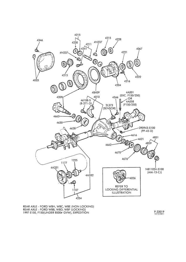 Схема REAR AXLE-REAR AXLE- Ford  locking & non-locking - 9.75" ring gear-F150 (exc. 7700)