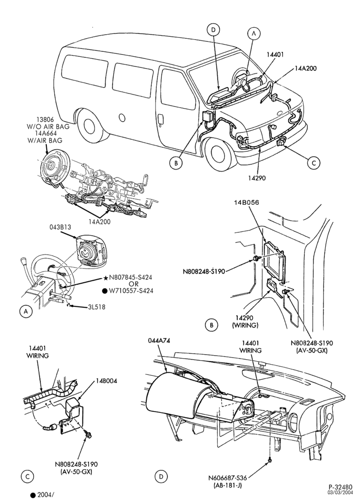 Схема ELECTRICAL SYSTEMS-Air bag module, sensors & wiring-E150/450