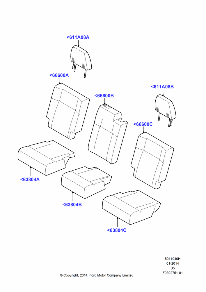 Схема Rear Seat Covers, SECOND ROW 40-20-40 SEATS; 11.08.2014–30.06.2017