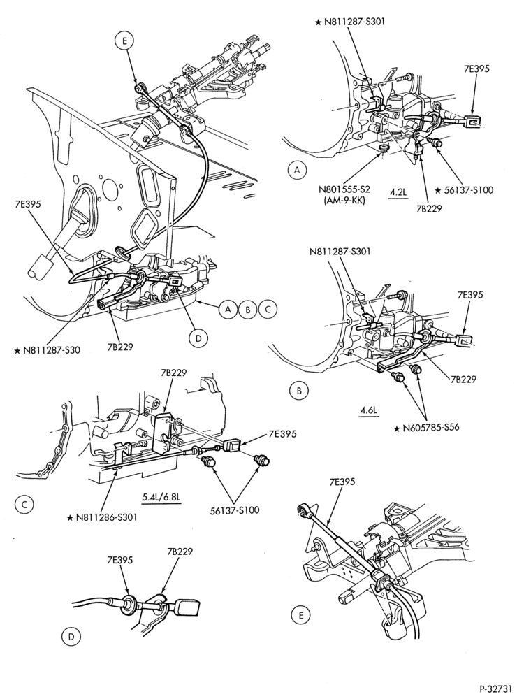 Схема 4R70W TYPE-EXTERNAL PARTS - Gearshift controls-E150/450