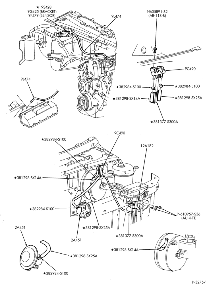 Схема Стартер, IGNITION AND HEADLAMP SWITCHES-Vacuum system - engine - 8 cyl. 7.3L - Diesel