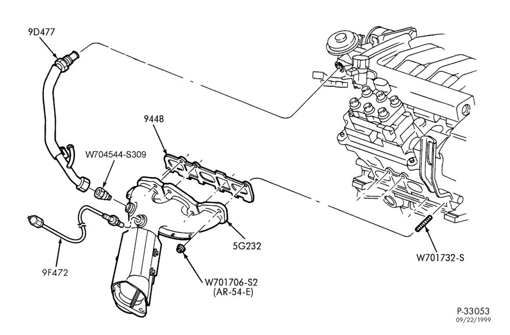 Схема 6 CYL. 2.5L-Manifold installation - exhaust manifold