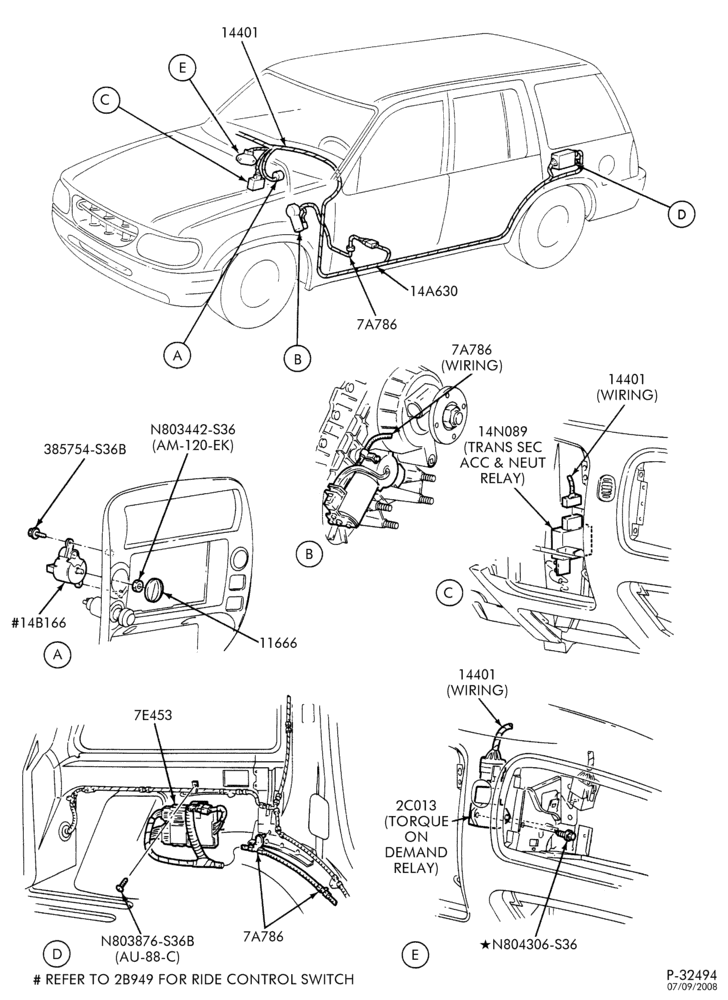 Схема Раздаточная коробка (4WD) — Электропереключение РК и проводка — 4-дверный кузов — B