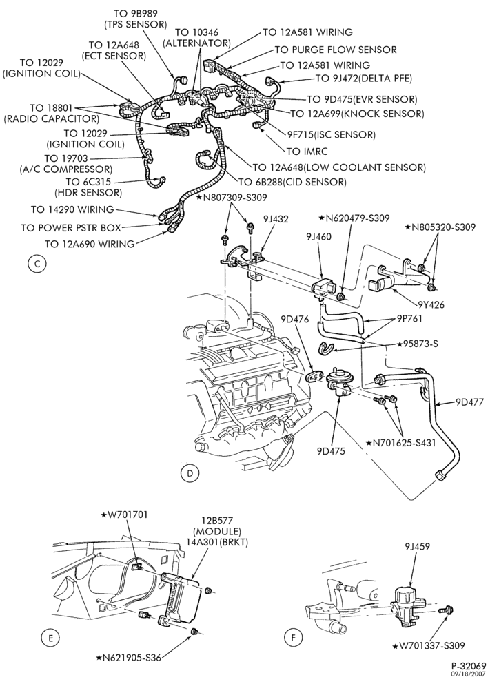 Схема 8-цил. 4,6 л — Блок управления двигателем (PCM) — DOHC — лист B