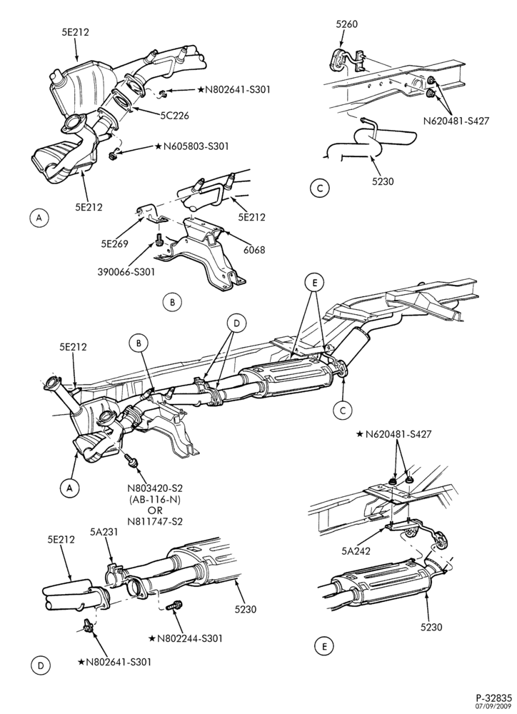 Схема SPRING, STABILIZERS, REAR SUSPENSION-Exhaust system - individual converter design - 6 cyl. 4.0L - SOHC-B