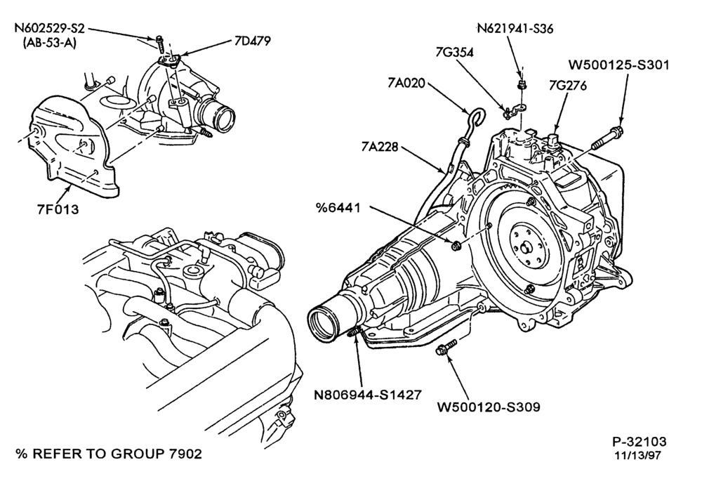 Схема AX4N TYPE - EXTERNAL PARTS-Transmission installation - 8 cyl. 3.4L - SHO