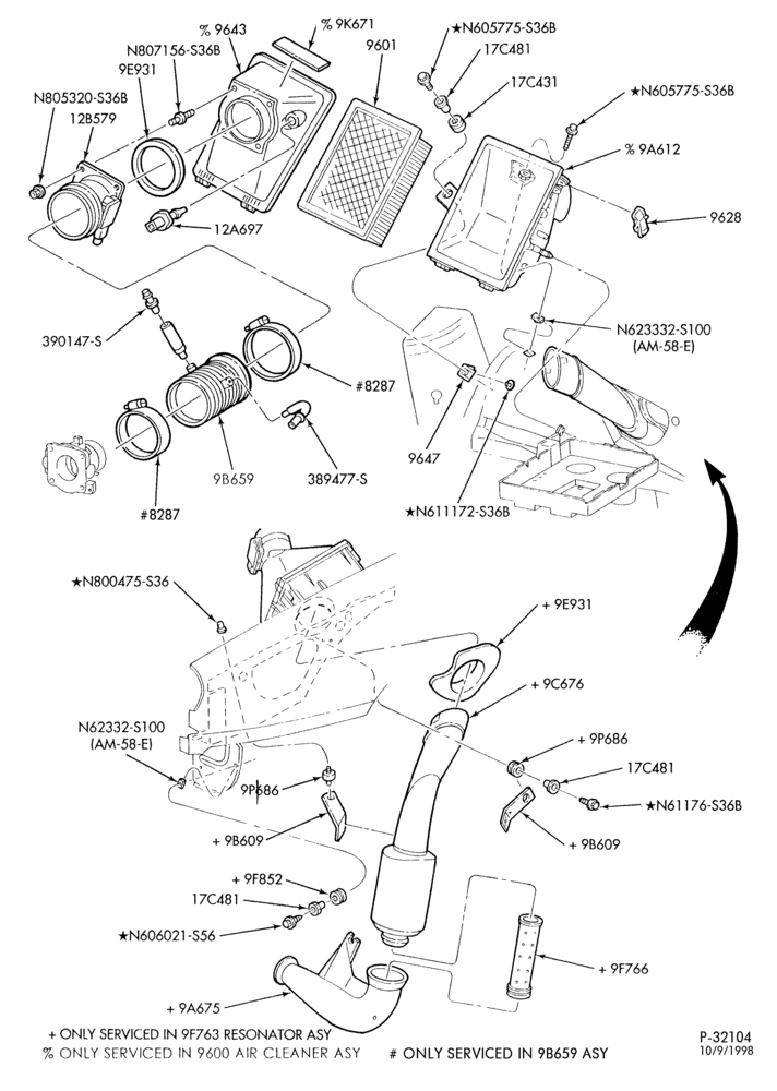 Схема 8 CYL. 3.4L - SHO - E (TAURUS)-Air cleaner