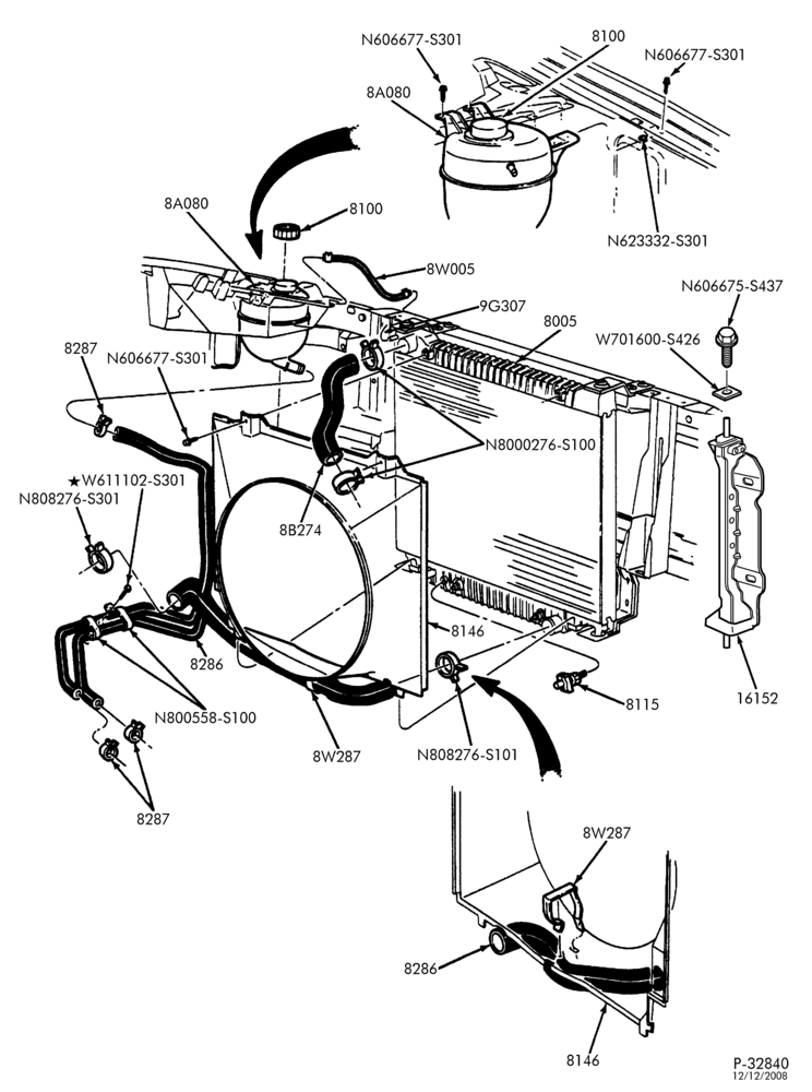 Схема Радиатор, GRILL AND COOLING-Cooling system & related parts - 8 cyl. 5.4L & 10 cyl. 6.8L-E150/550