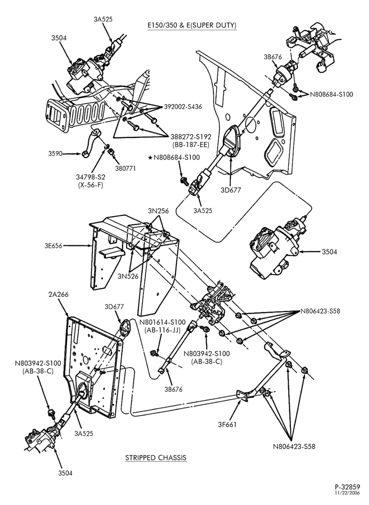 Схема 4R70W TYPE-EXTERNAL PARTS - Steering column - tilt wheel - Page B-E150/450 E(Stripped Chassis)