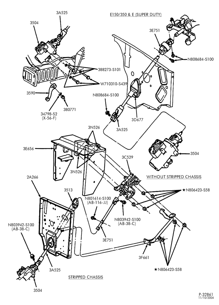 Схема 4R70W TYPE-EXTERNAL PARTS - Steering column - fixed wheel - Page B-E150/450 E(Stripped Chassis)