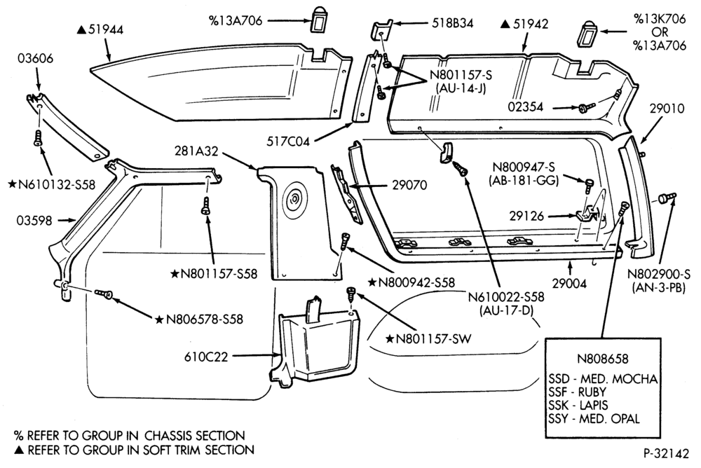 Схема SOFT, INTERIOR TRIM-Interior trim - roof-U150