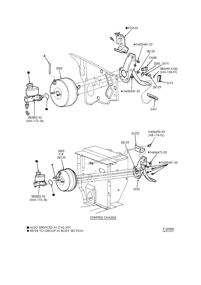 Схема BRAKES-Brake pedal & booster installation-E150/450