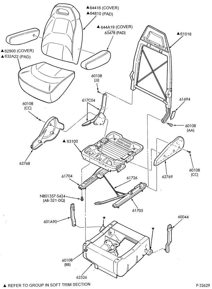 Схема SEATS AND SEAT BELTS-Rear seat parts - second row - captain's chair-E150/450