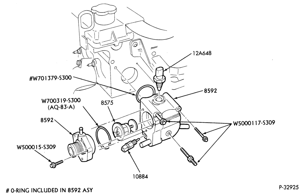 Схема Радиатор, GRILL AND COOLING-Water outlet connection, thermostat & related parts - 4 cyl. 2.0L