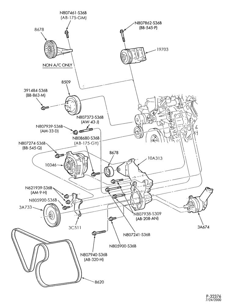 Схема Стартер, IGNITION AND HEADLAMP SWITCHES-Alternator mounting brackets - 6 cyl. 3.8L - exc. S/C