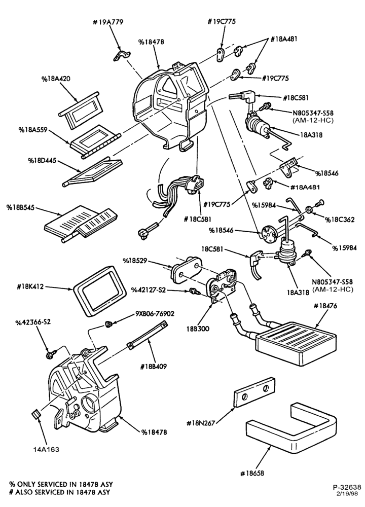 Схема AIR CONDITIONER-Blower, evaporator & related parts - integral A/C - Page B