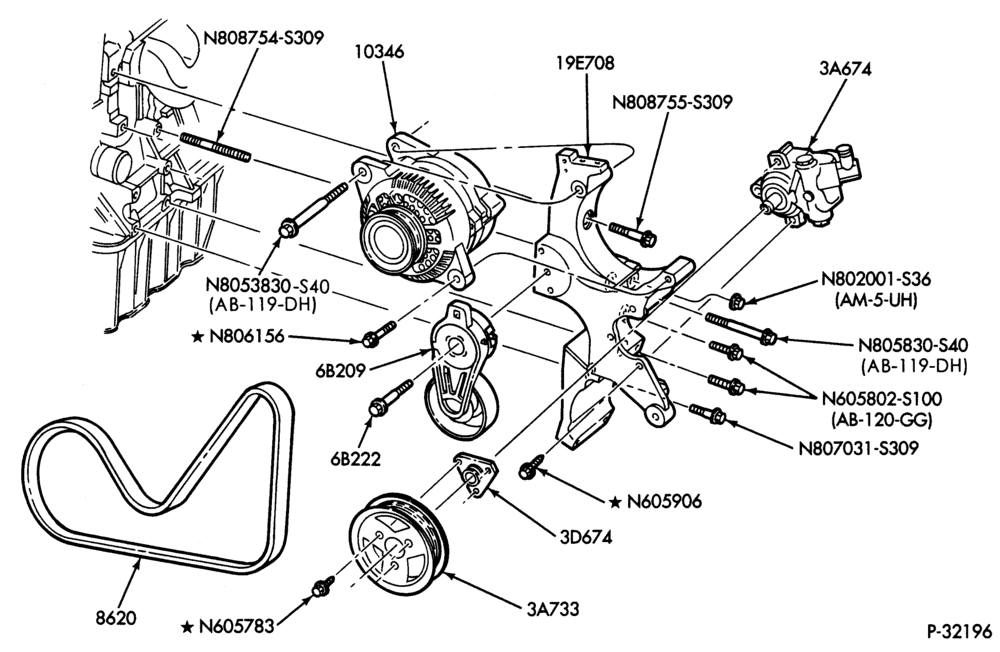 Схема Генератор, INSTRUMENT CLUSTER, BATTERY-Alternator installation & related parts - 4 cyl. 2.0L - exc. DOHC - without A/C