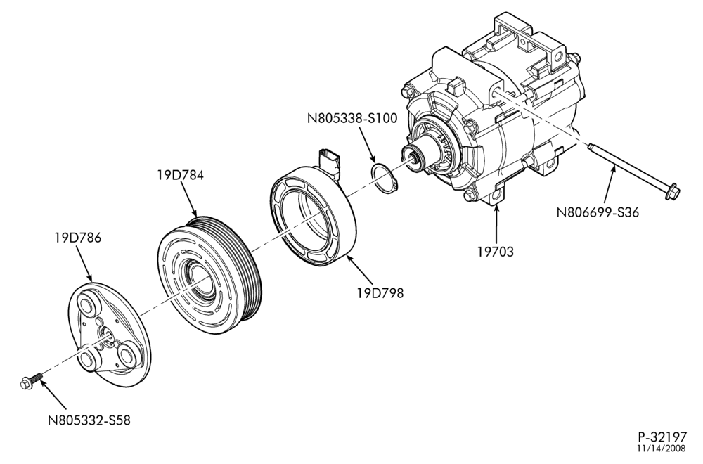 Схема AIR CONDITIONER-Compressor installation - 4 cyl. 2.0L - exc. DOHC
