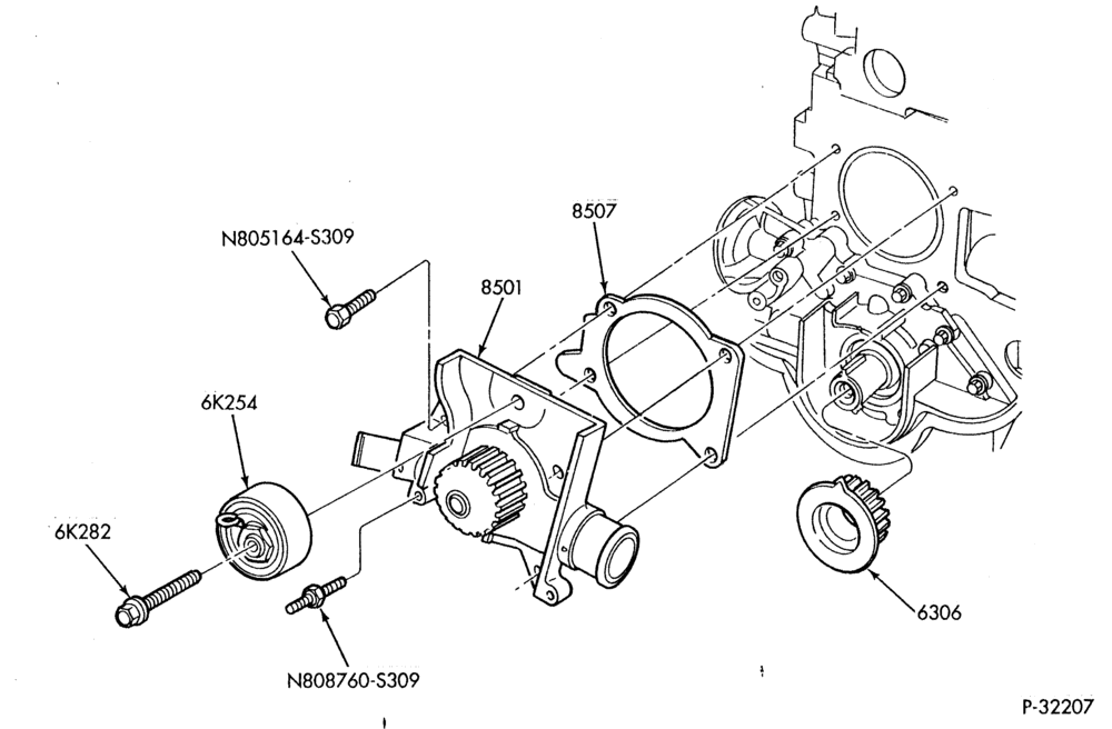 Схема Радиатор, решётка, охлаждение — Водяной насос - 4 cyl. 2.0L - exc. DOHC