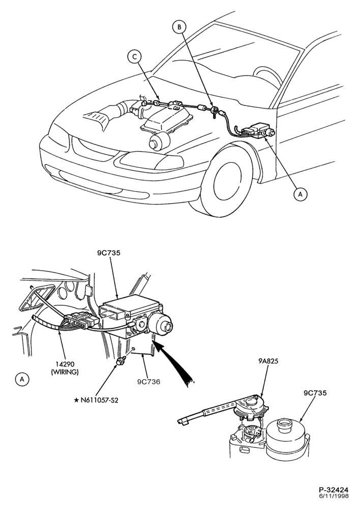 Схема 8 CYL. 4.6L-Speed control - production installation -engine compartment-DOHC-Page A