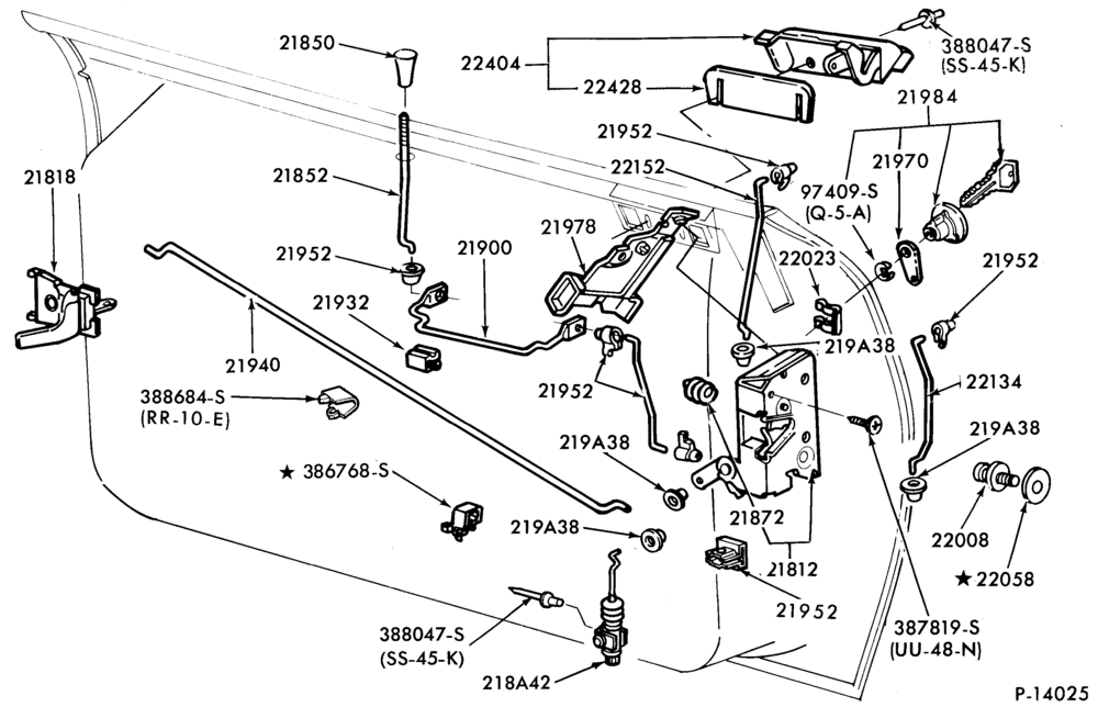 Схема BODY SIDES AND QUARTER-Handles and latch parts (front door) - body type 66