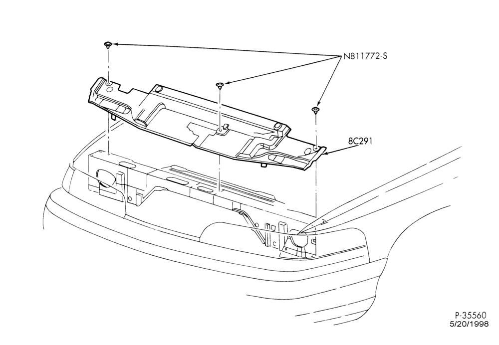 Схема Радиатор, GRILL AND COOLING-Radiator sight shield installation - upper
