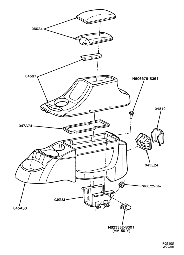 Схема BODY FRONT-Console & related parts - floor - column shift