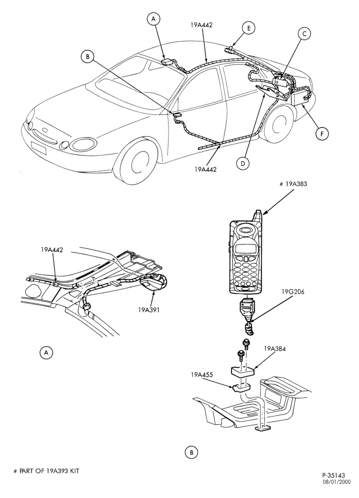 Схема Аудиосистема, ANTENNAS AND SPEAKERS-Telephone wiring system - B/T 54 - Page A
