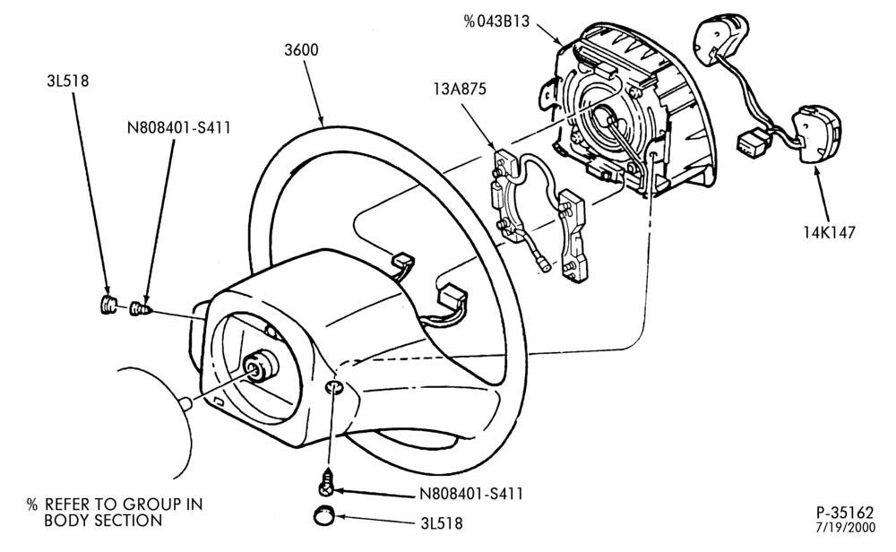 Схема STEERING WHEEL & HORN-4-spoke wheel - with air bag - with redundant steering wheel