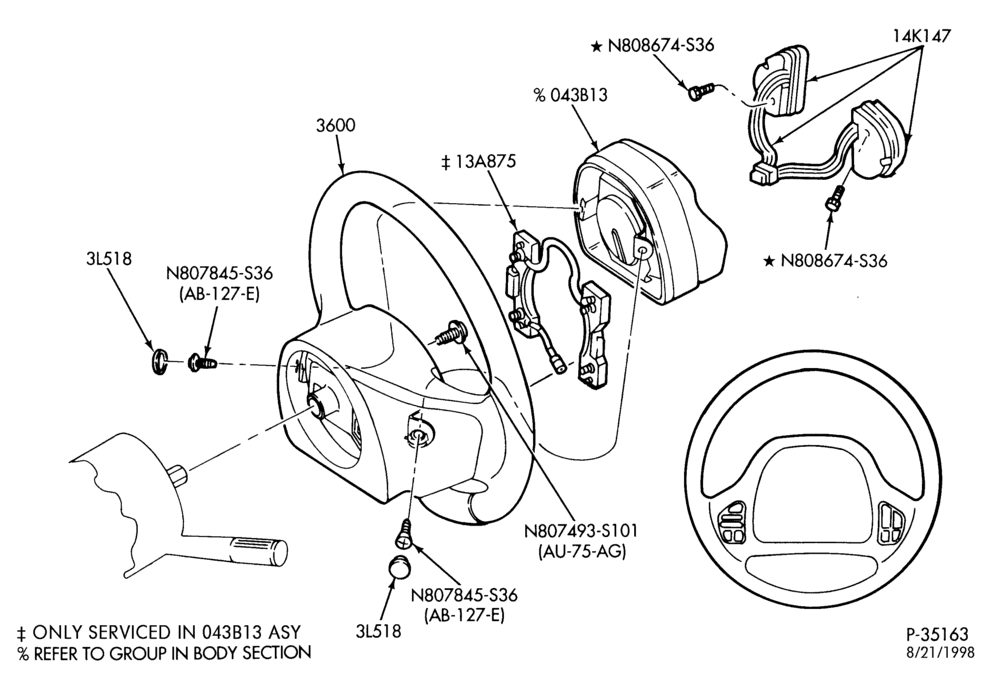 Схема STEERING WHEEL & HORN-2-spoke wheel - with air bag - with redundant steering wheel