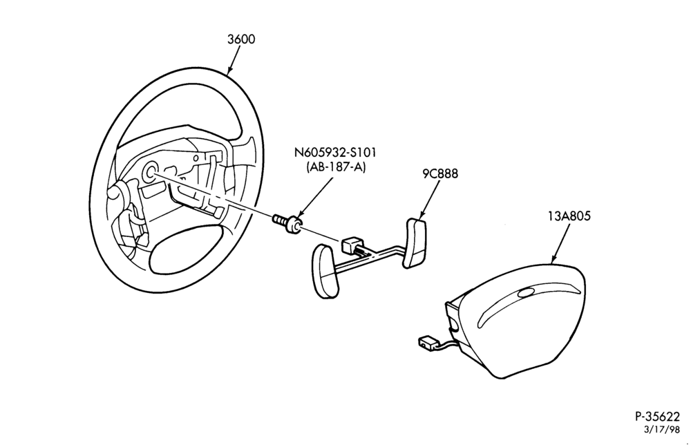 Схема STEERING WHEEL & HORN-4-spoke wheel & related parts - without drivers air bag