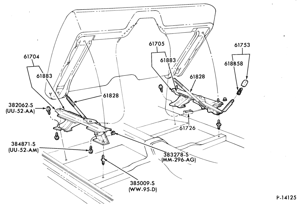 Схема SEATS AND SEAT BELTS-Front seat parts - bucket - full width - lower half - manual
