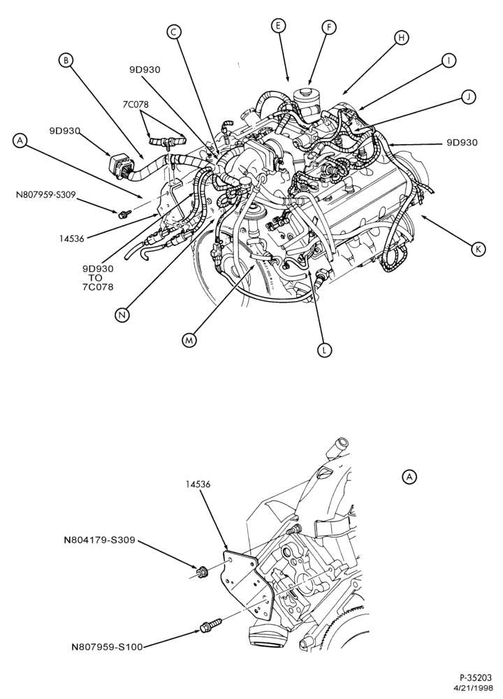 Схема Электрооборудование — Электропроводка — двигатель - 8 cyl. 4.6L - SOHC - NGV - Ford — лист A