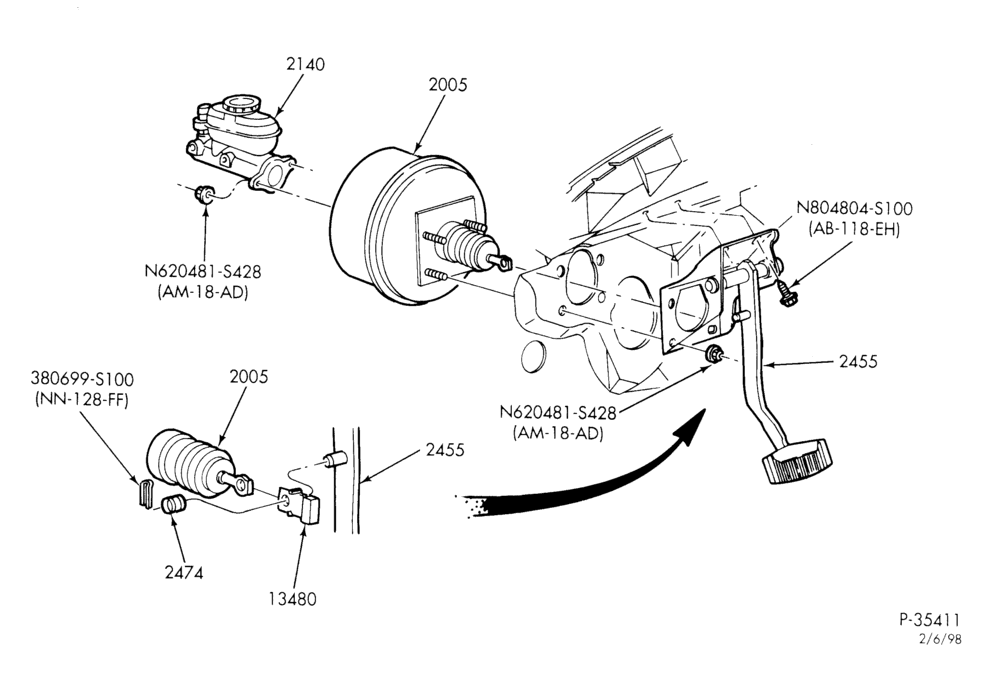 Схема BRAKES-Brake pedal & booster installation - electric-R